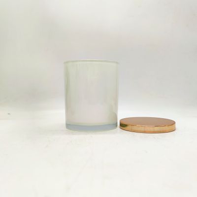 10 oz white glass candle holder with metal lid