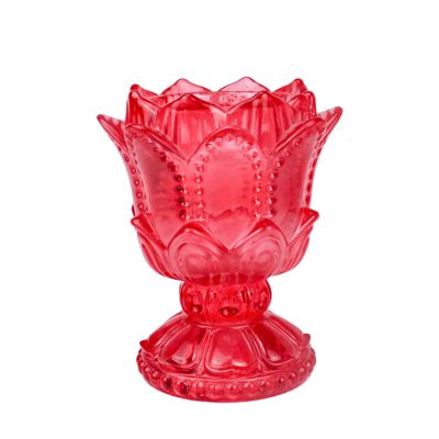 Factory custom lotus red glass jars glass candle holders for home decor