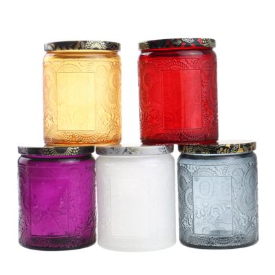 200ml Glass Candle Jar Clear Luxury Custom red blue scented amber white Purplish red Colored empty Metal Storage Lid Mason Glas