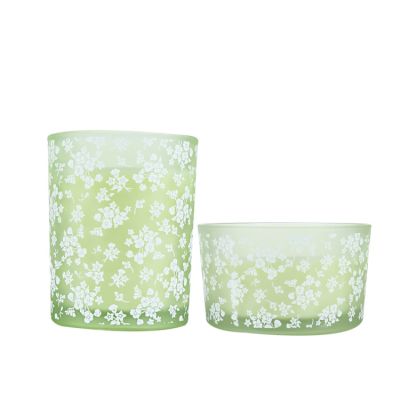 Customized unique clear frosted green colored glass candle jar for candle