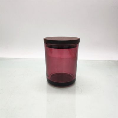 200 ml purple glass set glass candle holder with color glass jar with wooden lid