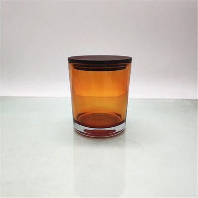 2019 new 300 ml amber colored glass candle holders with wooden lid