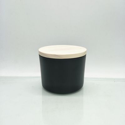 Matte black white candle jar glass with wooden lid