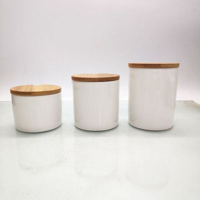 White glass candle jar sets with wooden lid 10 oz glass candle holder