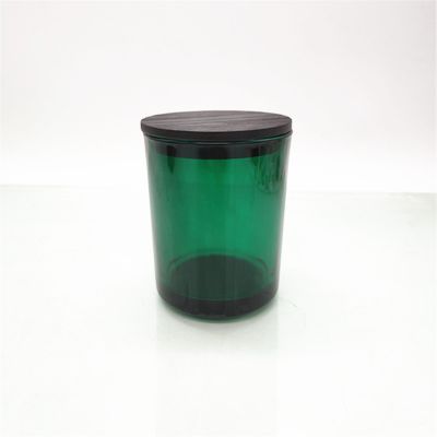 7 OZ new style glass candle holders with green color glass jar with black wooden lid