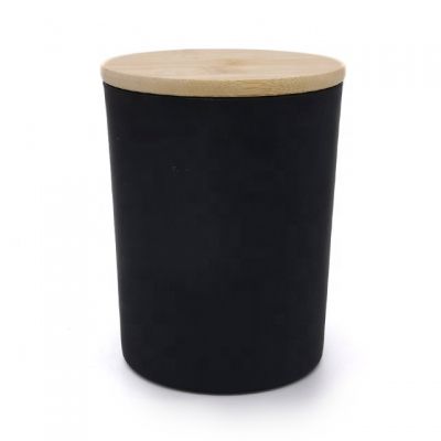 Wholesale black matte 14oz floor standing glass cheap large candle holder/candle jars with bamboo lid