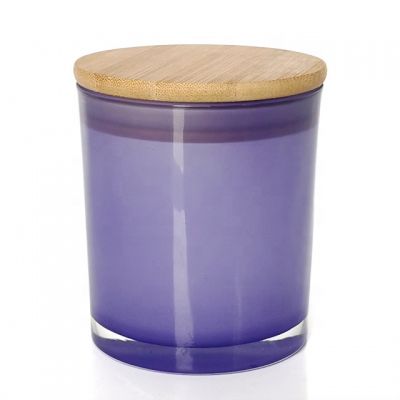 Factory price candle making 10oz sprayed polished glass candle container with bamboo lid