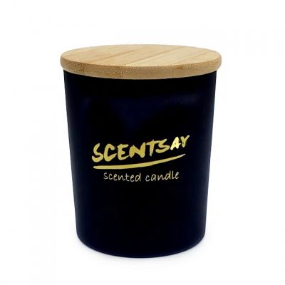 New product black frosted/matte glass candle container/candle jar with wooden/bamboo lid