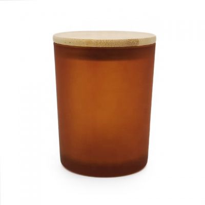 Amber color candle making frosted glass candles jars with lids