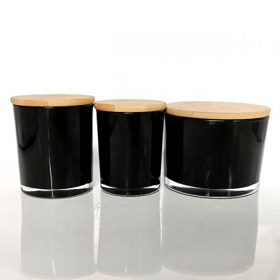 Custom color empty glass candle container/glass candle holder jars with wood lid