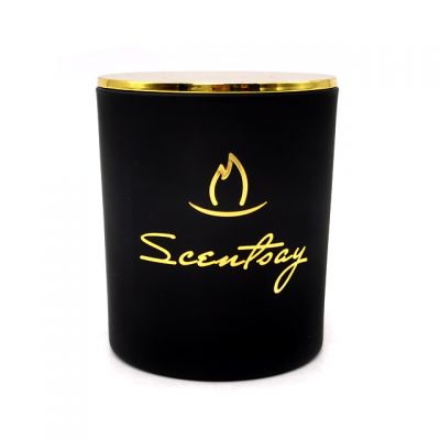 Black matte glass scented candle jar empty candle container with gold metal lid