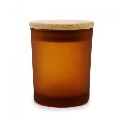 Amber empty glass container frosted candle jar with lid in bulk for candle making