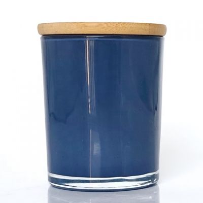 High quality 10oz Spraying polish glass candle jar with bamboo cover for candle making