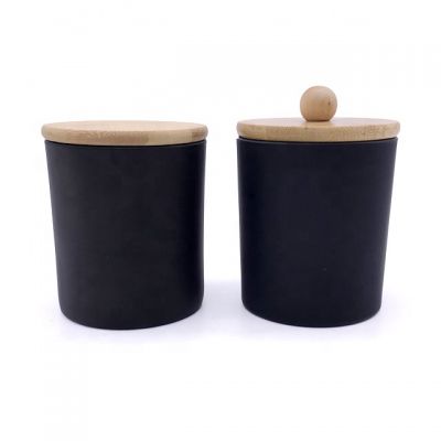 10oz pillar shape frosted empty candle jars with bamboo lid
