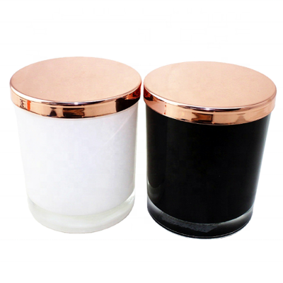 Wholesale europe frosted white and rose gold glass candle jar with lid for home decoration