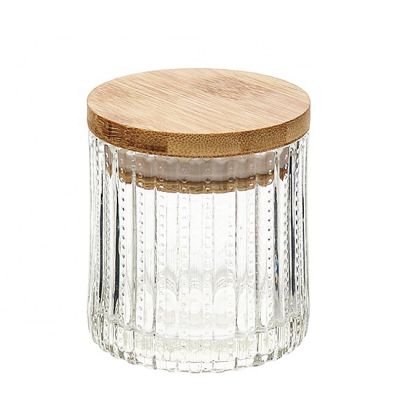 European pastoral style empty clear glass candle jar with wood lid for home/wedding decoration