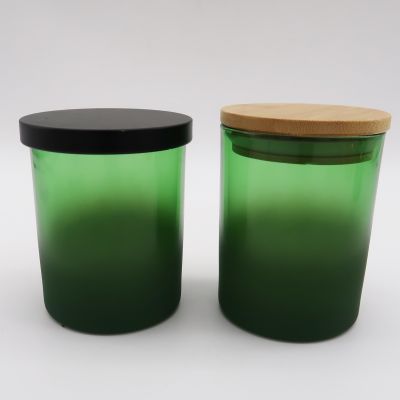 Luxury Green Color 10oz Empty Glass Candle Jars/Container With Wood Lid Wholesale