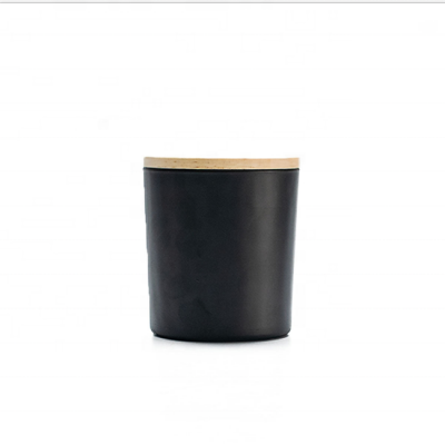Wholesale white/black matte glass candle jar with wooden lid for home decoration