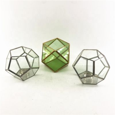 tealight glass cage candle holder geometric clear and green plain glass