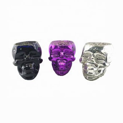 wholesale matt black Skull candle holder decor with glass Purple and sliver electroplated glass candle holder