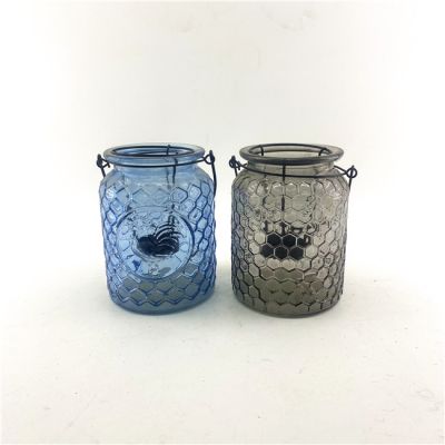 Candle vessels spray color candle holders set of 2 blue tea light candle cup holder