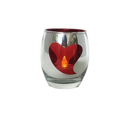 Hot sale Red heart glass mirror tealight candle holder customizable for customers