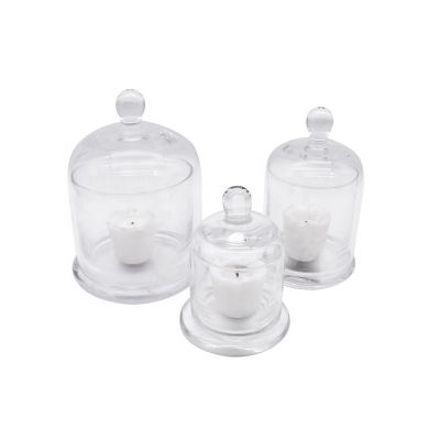 Round glass dome candle cloche holders jar with lid