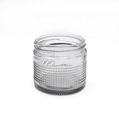 Wholesale embossed glass candle jar, square candle jar decorative candle holder for wedding