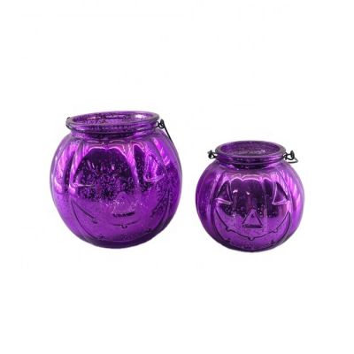 High quality Halloween mercury glass candle holder purple electroplate candle holder