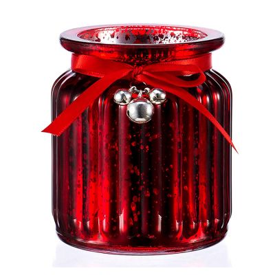 Luxury candle jars set of 3 round empty glass candle jar Christmas gift gold red silver glass containers for candle