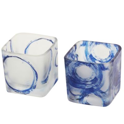 5cm square glass candle holder frosted colored votive candle glasses