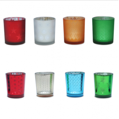 Electroplated colored glass round votive candle holder for wedding decoration