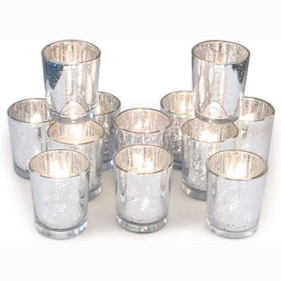 Silver color wholesale mercury glass candle holder set for wedding