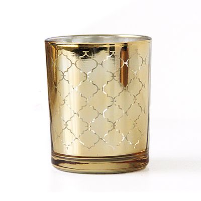 Gold 315ml 10oz Laser Engraving Geometric Pattern Electroplate Glass Candle Holder