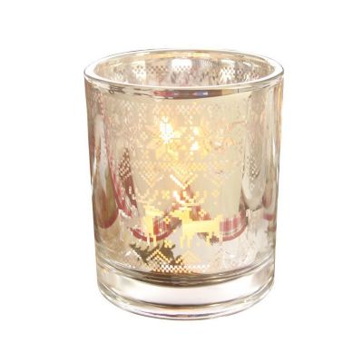 Wholesale tea light candle holder glass christmas silver glass candle holder laser engraving glass candle holder