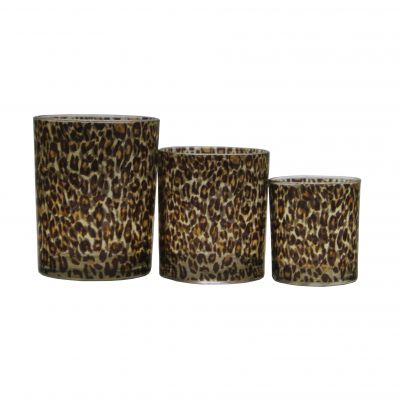 Wholesale custom leopard decoration glass candle holder leopard decoration glass candle holder