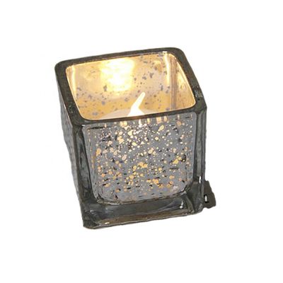 hotselling silver plating spotted glass square candle jar with lid