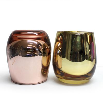 Wholesale plating colored luxury empty blown glass candle jar holder