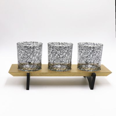 wholesale new design glass candle holder with wooden stand