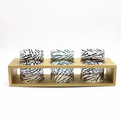 new design glass candle holder with wooden rack
