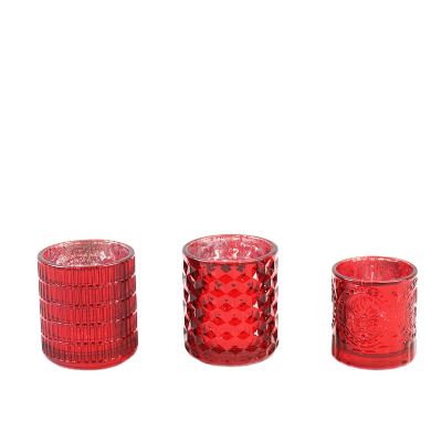 Red glass votive candle holder glass tealight candle jar for decoration