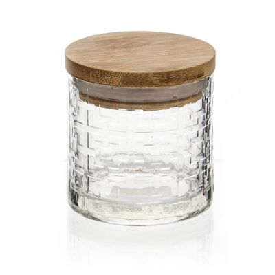 Clear Round Vintage Glass Candle Jars Containers and Wooden Bamboo Lids