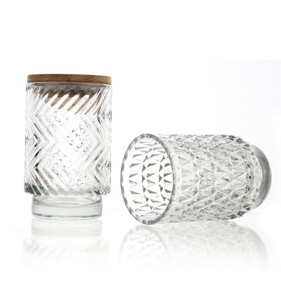 Custom Design Luxury Clear Colorful Glass Candle Holder Jar for Candle with Wood Bamboo Caps