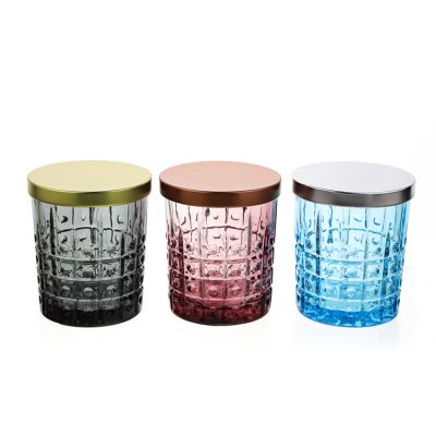 Wholesale 320ML Luxury Heat Resistant Colored Empty Glass Candle Jars with Metal Lids
