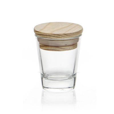 Wholesale 60ML 130ML Clear Empty Wide Mouth Container Glass Candle Jars With Wood Lid In Bulk