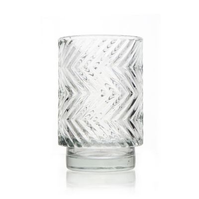 8oz 10oz 14oz 16 oz Home Decorative Unique Design Embossed Glass Jar Candle Making Jars With Wooden Lid