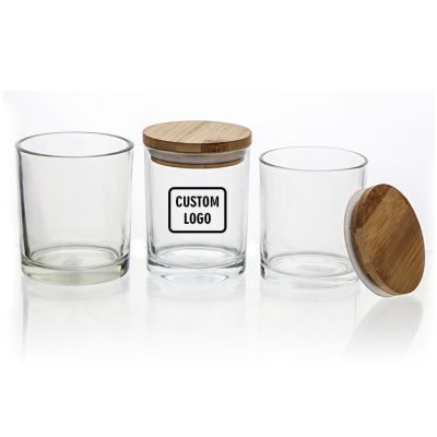 OEM Logo Printing Labels Transparent Clear Glass Straight Sided Candle Jar Candle Holder With Lids In Bulk