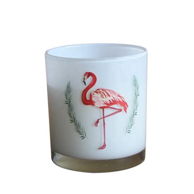 wholesale luxury custom Flamingo glass candle jars with wooden lids in bulk