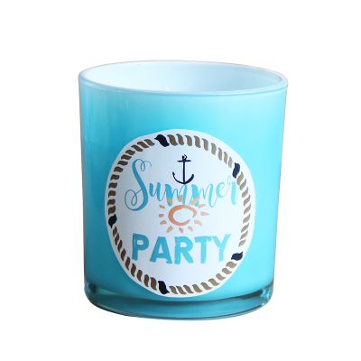 Wholesale blue glass candles jar with wood lid