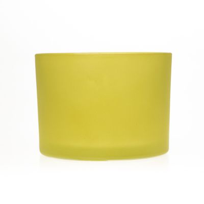 Frosted Matte Yellow Color 500ml Cylinder Round Glass Candle Holders Candle Jars For Sale